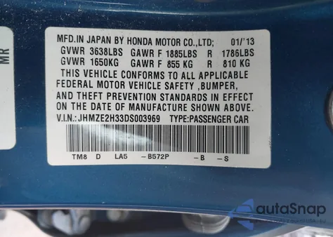 2013 Honda Insight из США, поврежденный, VIN JHMZE2H33DS003969